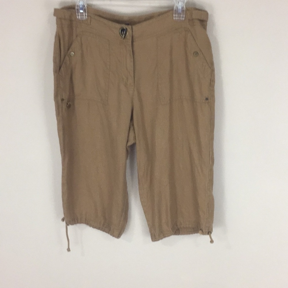 Jones of New York Signature Brown Linen Cropped Utility Capris Size 12